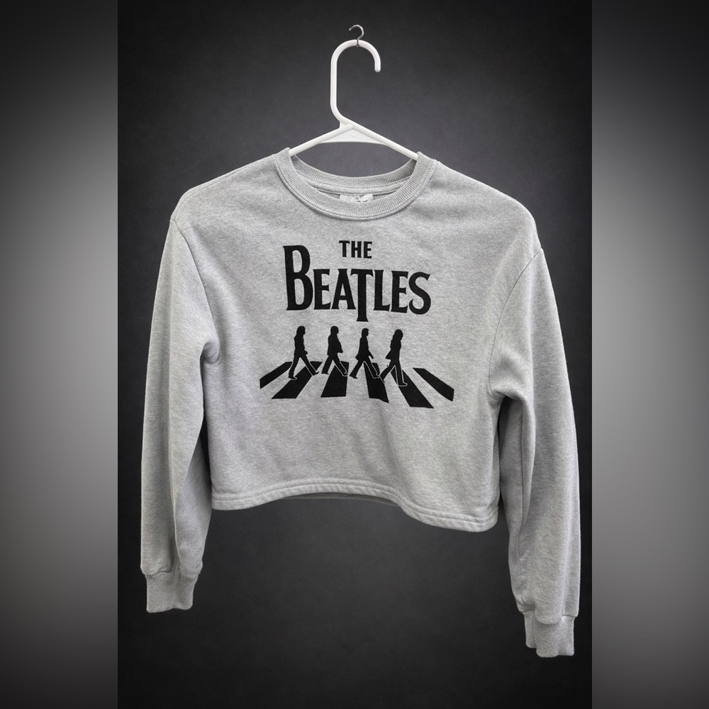 The Beatles Gray Cropped Crewneck Sweatshirt Kids S 6/6X Abbey Road